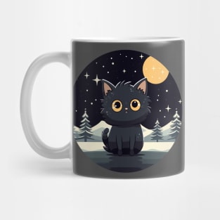 black cat in christmas winter night Mug